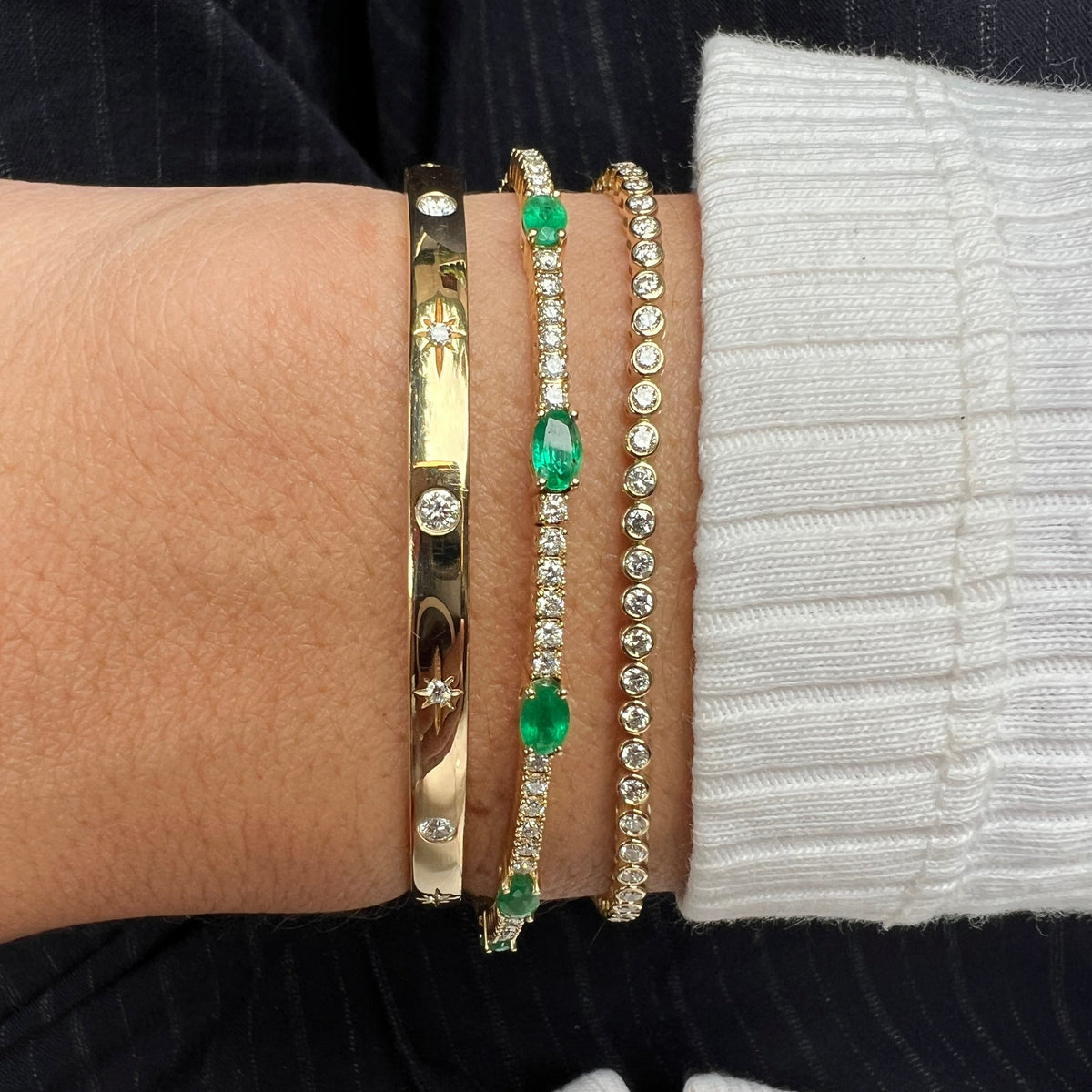 Pulsera Tennis en Bisel Oro 14k