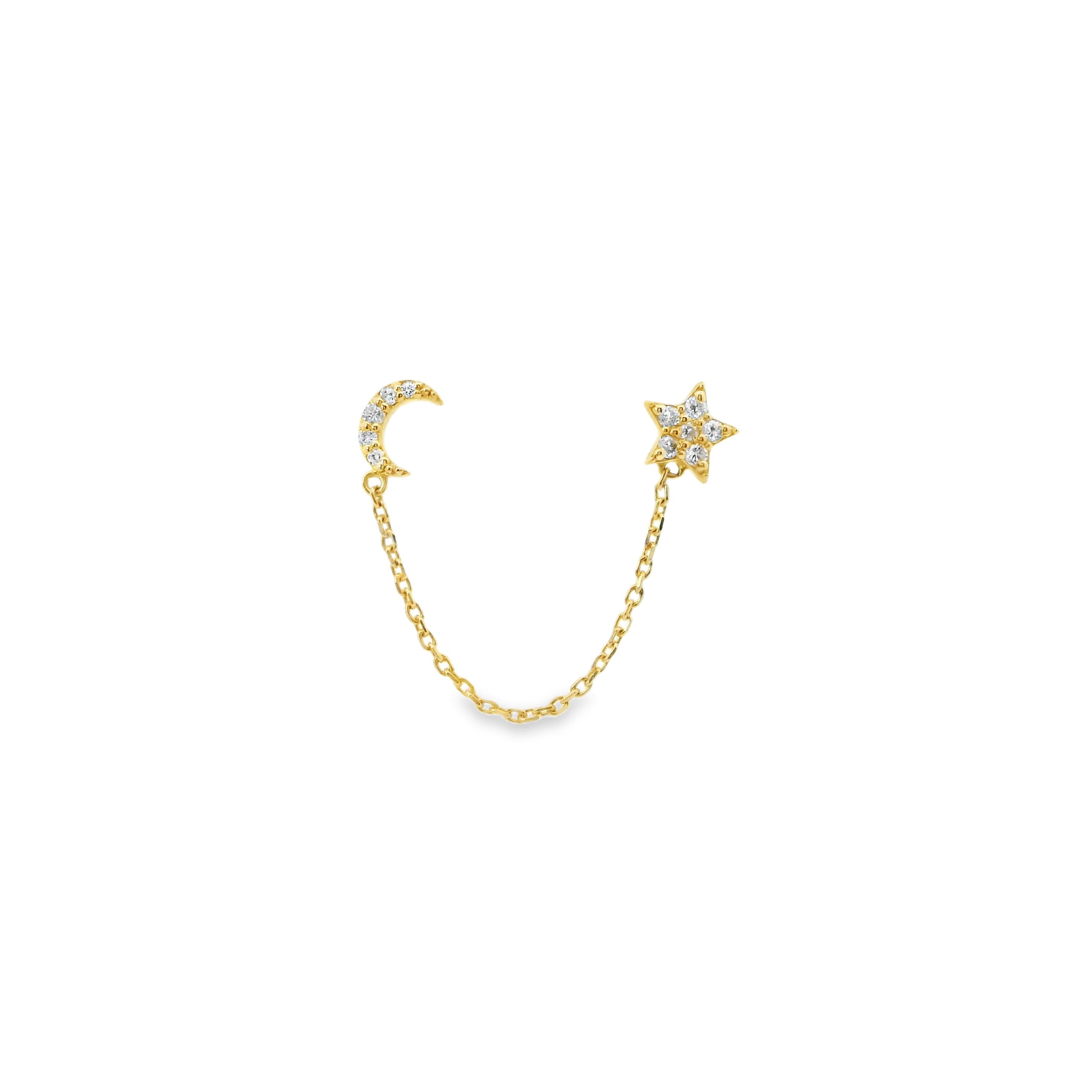 Moon & Star – Piercing Cadena de Oro 14k con Diamantes