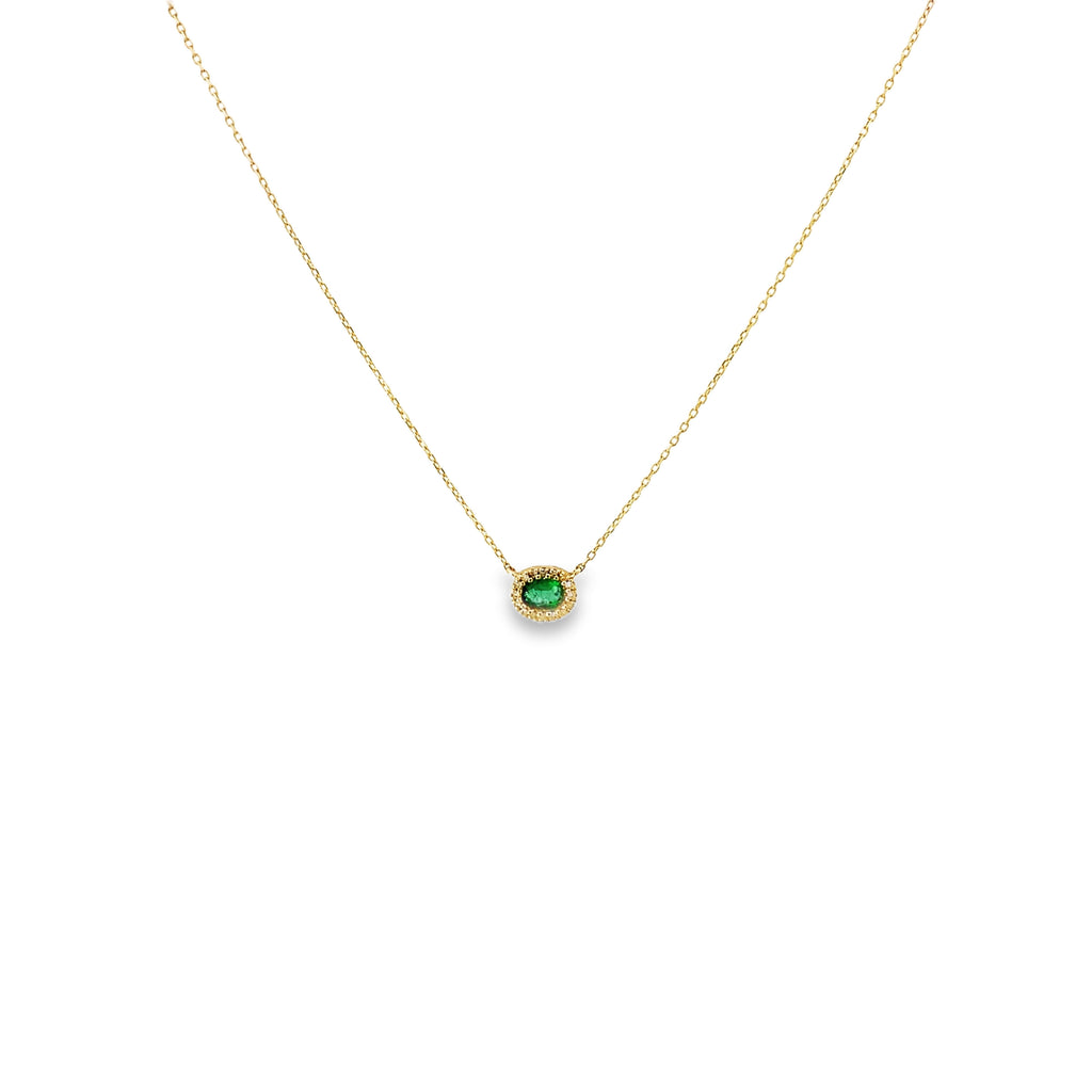 Oval Gemstone & Diamond Halo Necklace