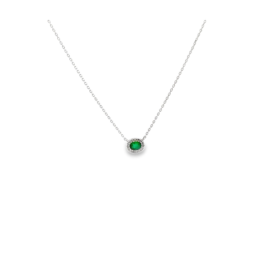 Oval Gemstone & Diamond Halo Necklace