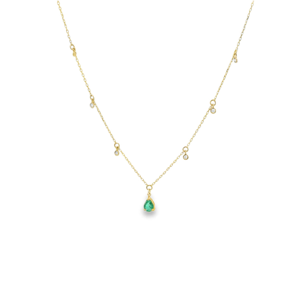 Collar de Esmeralda Gota con Diamantes Oro 14k
