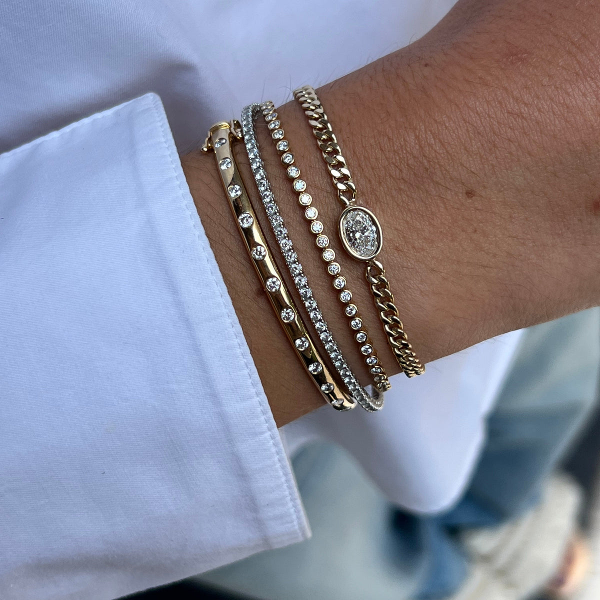 Pulsera Tennis en Bisel Oro 14k