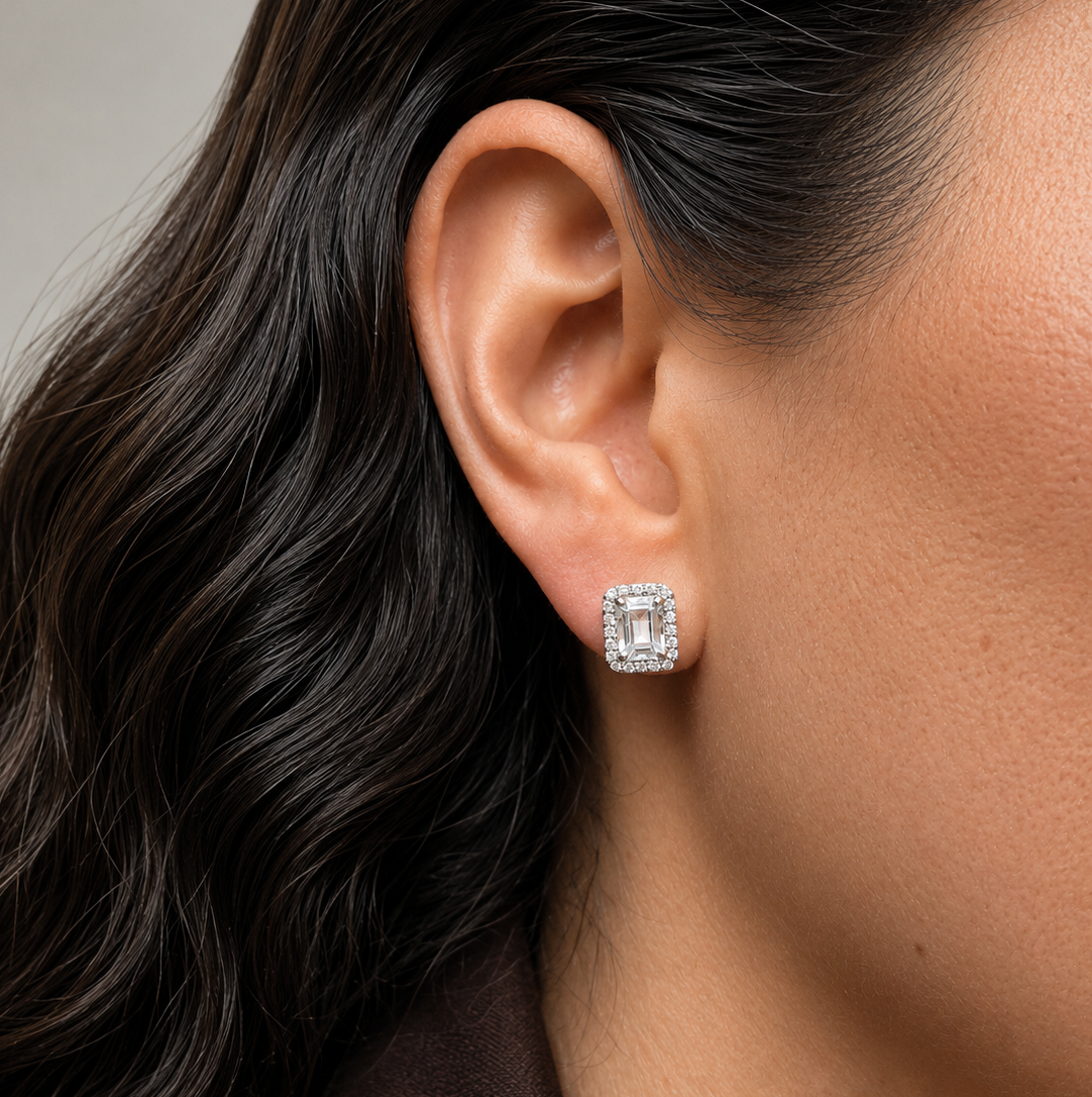 Aretes Aguamarina con Halo Oro 14K