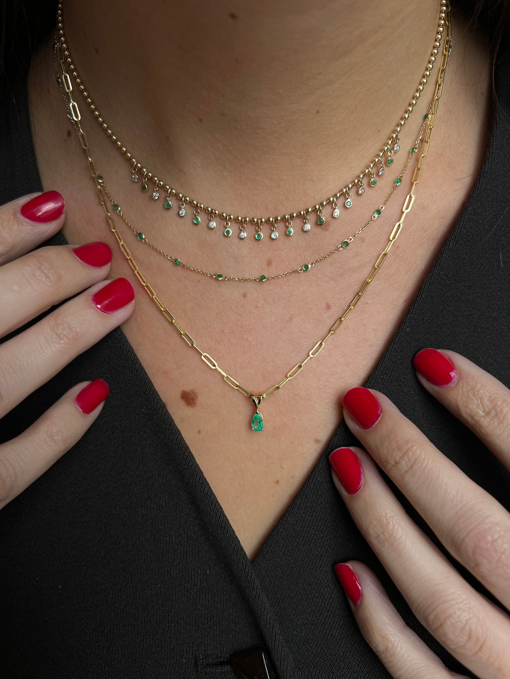 Collar de Esmeraldas con Bisel Oro 14k