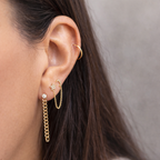 Aretes de Diamante con Cadena Cubana en Oro 14K