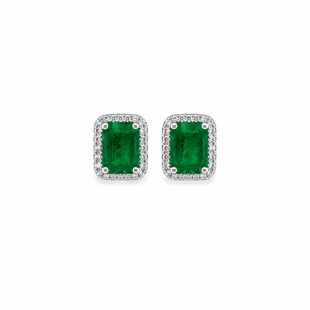 Aretes Esmeralda con Halo Oro 14K