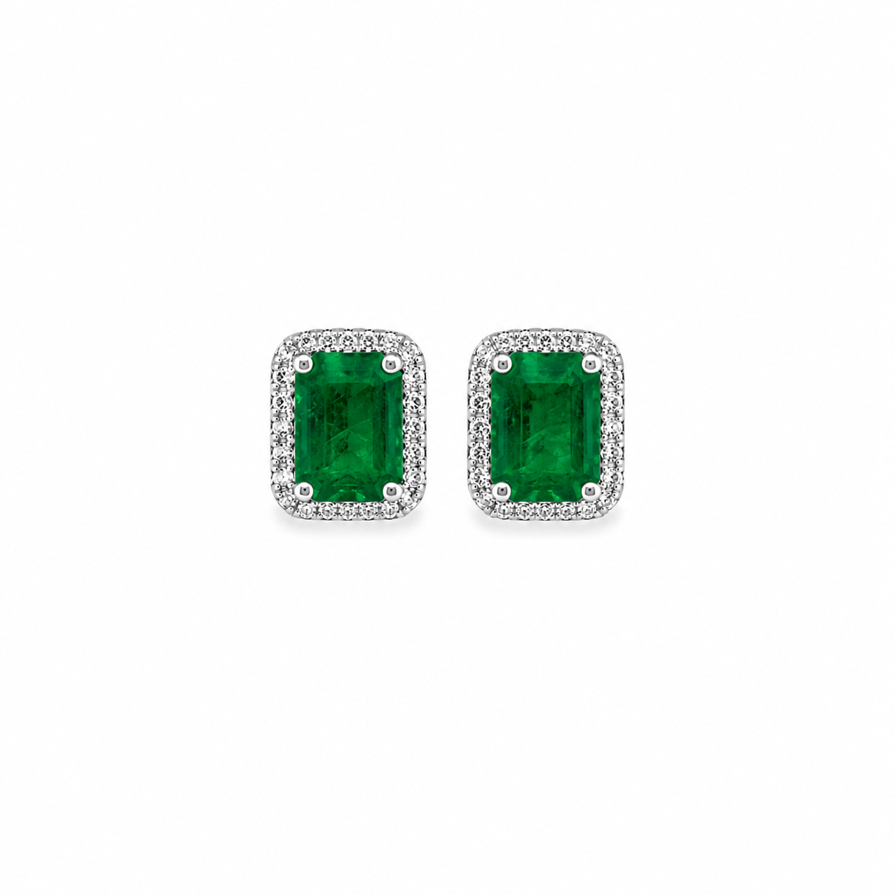 Aretes Esmeralda con Halo Oro 14K