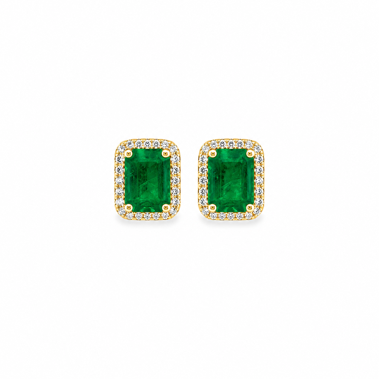 Aretes Esmeralda con Halo Oro 14K