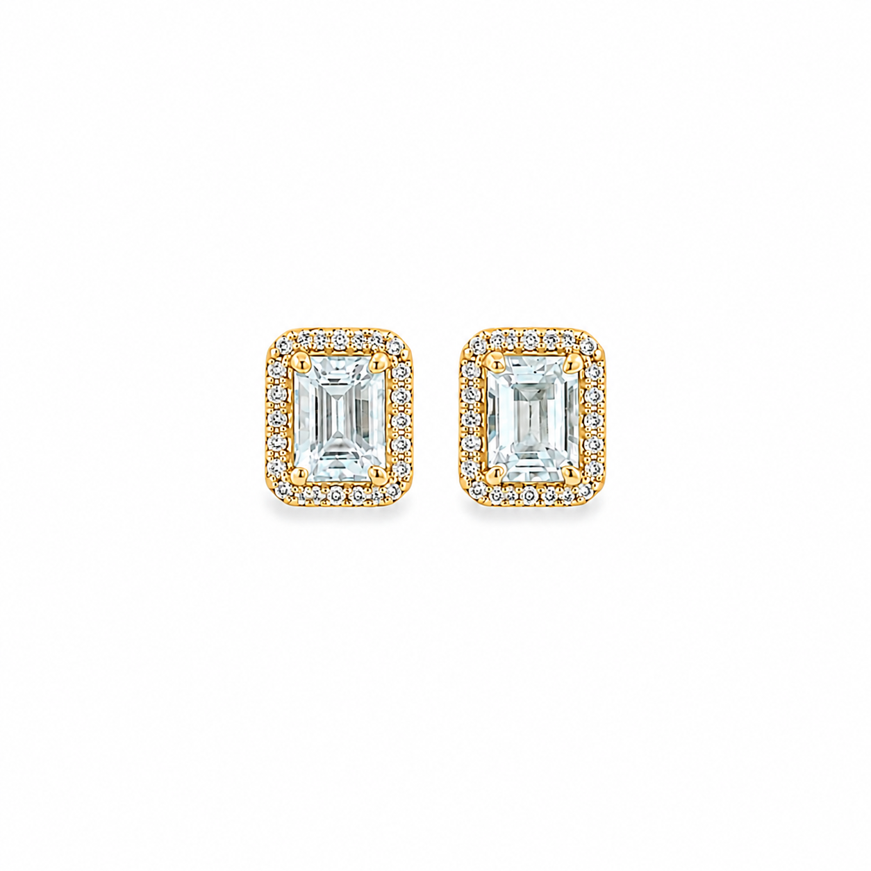 Aretes Aguamarina con Halo Oro 14K