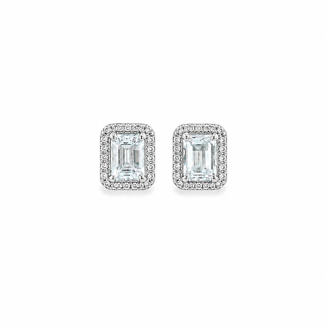 Aretes Aguamarina con Halo Oro 14K