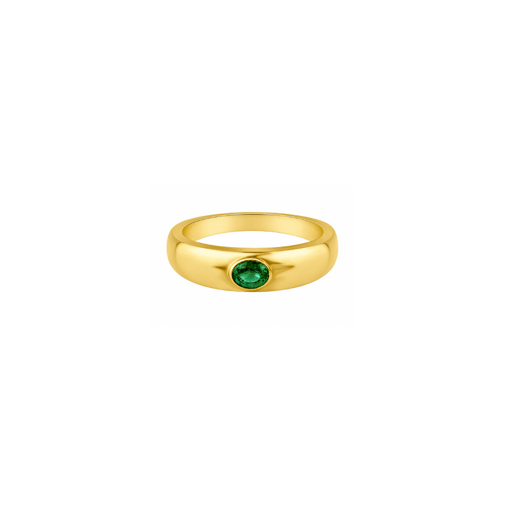 Anillo Domo con Piedra Oval en Oro 14K