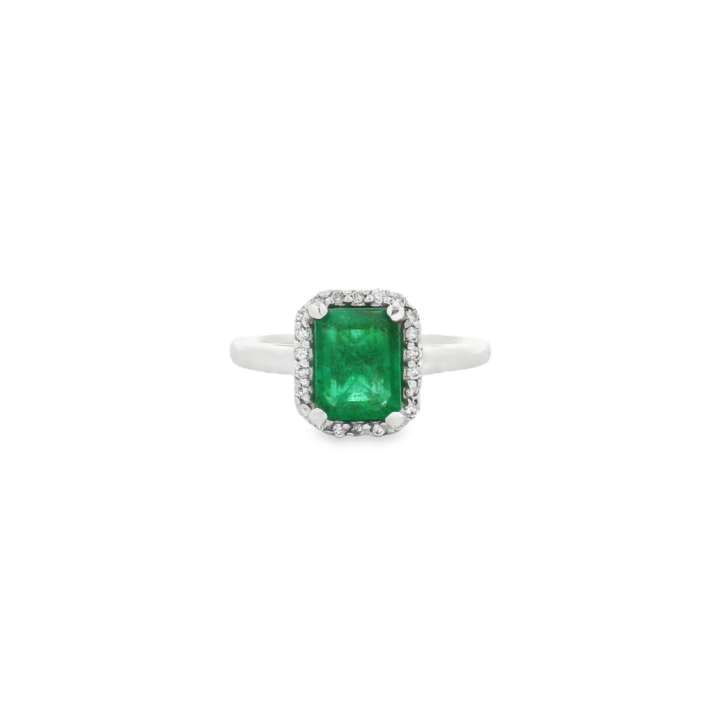 Anillo Esmeralda con Halo de Diamantes 14K
