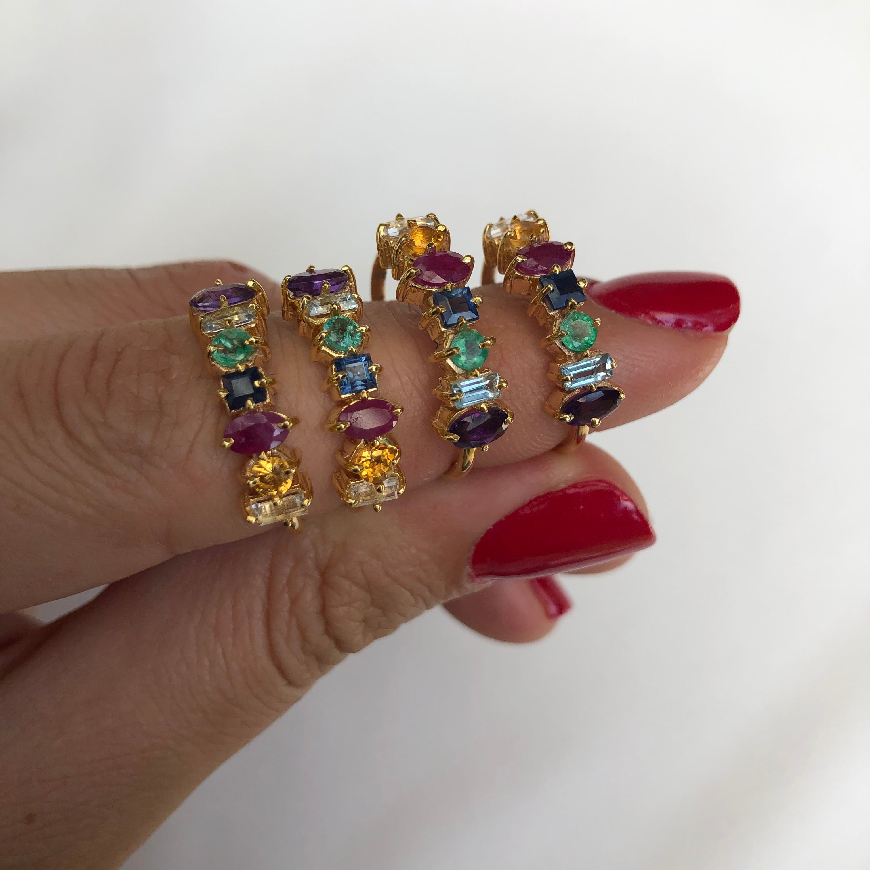Anillo Multi-shape Arcoiris Oro Amarillo 14k