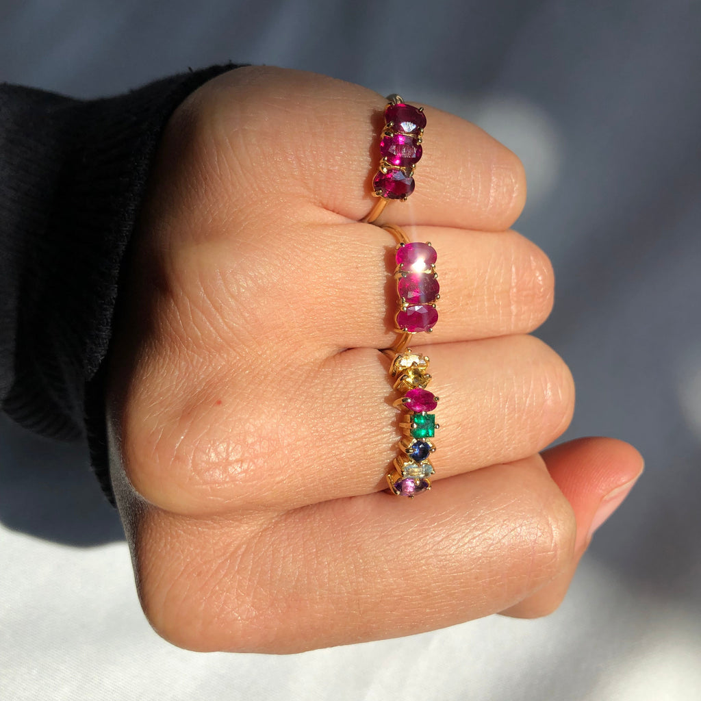 Anillo Multi-shape Arcoiris Oro Amarillo 14k