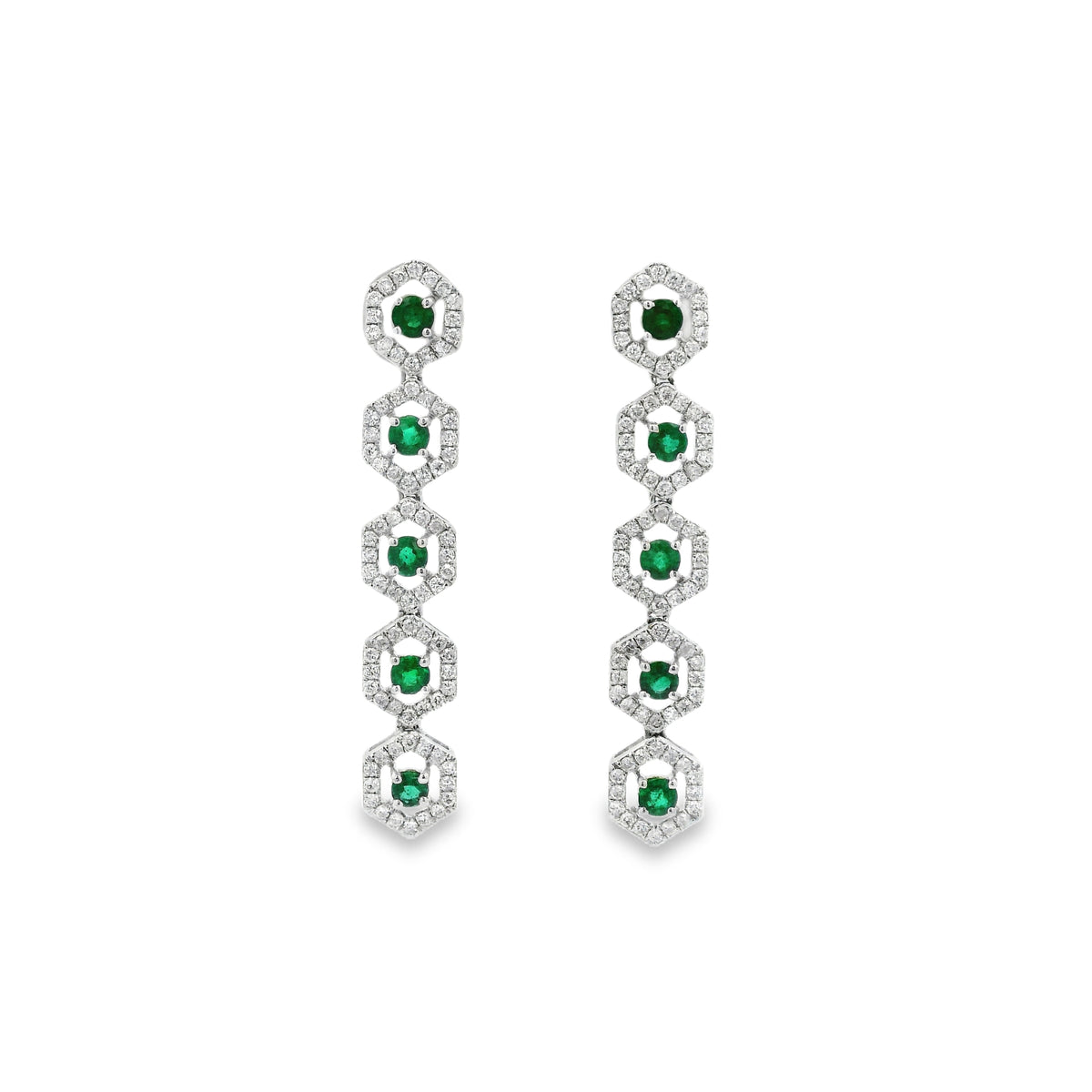 Aretes Hexagonales con Esmeraldas y Diamantes Oro 18K