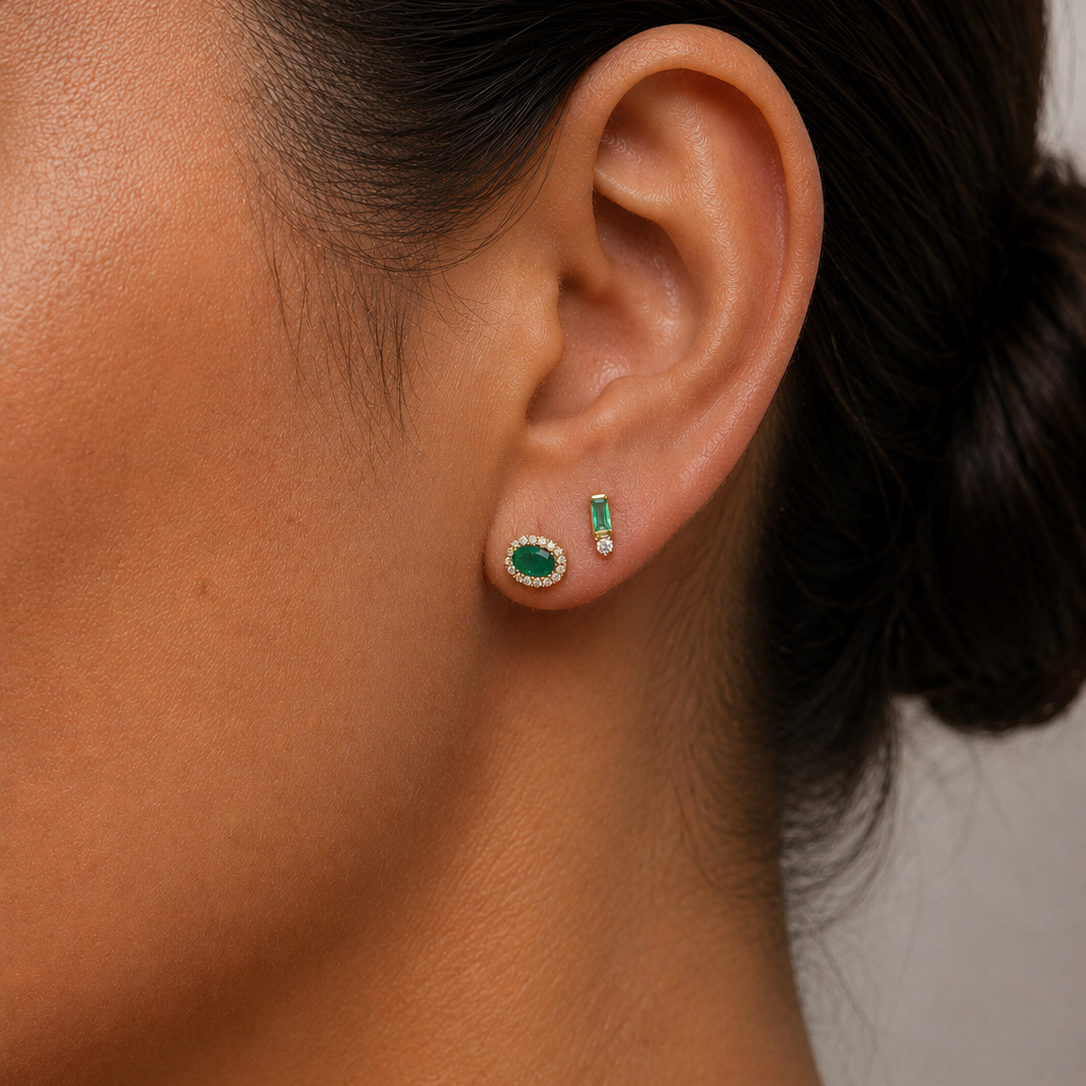 Aretes Mini Oval con Halo en Oro 14k