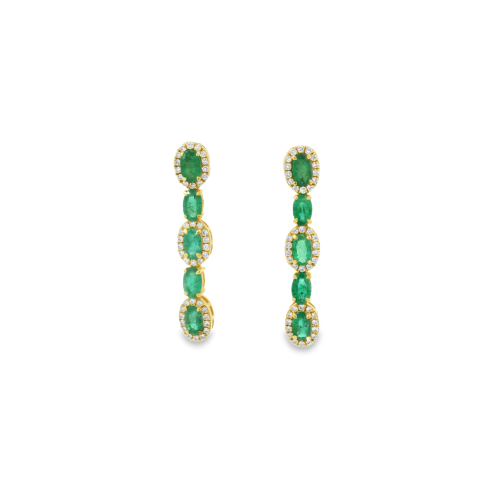 Aretes colgantes de esmeraldas con halo de diamantes