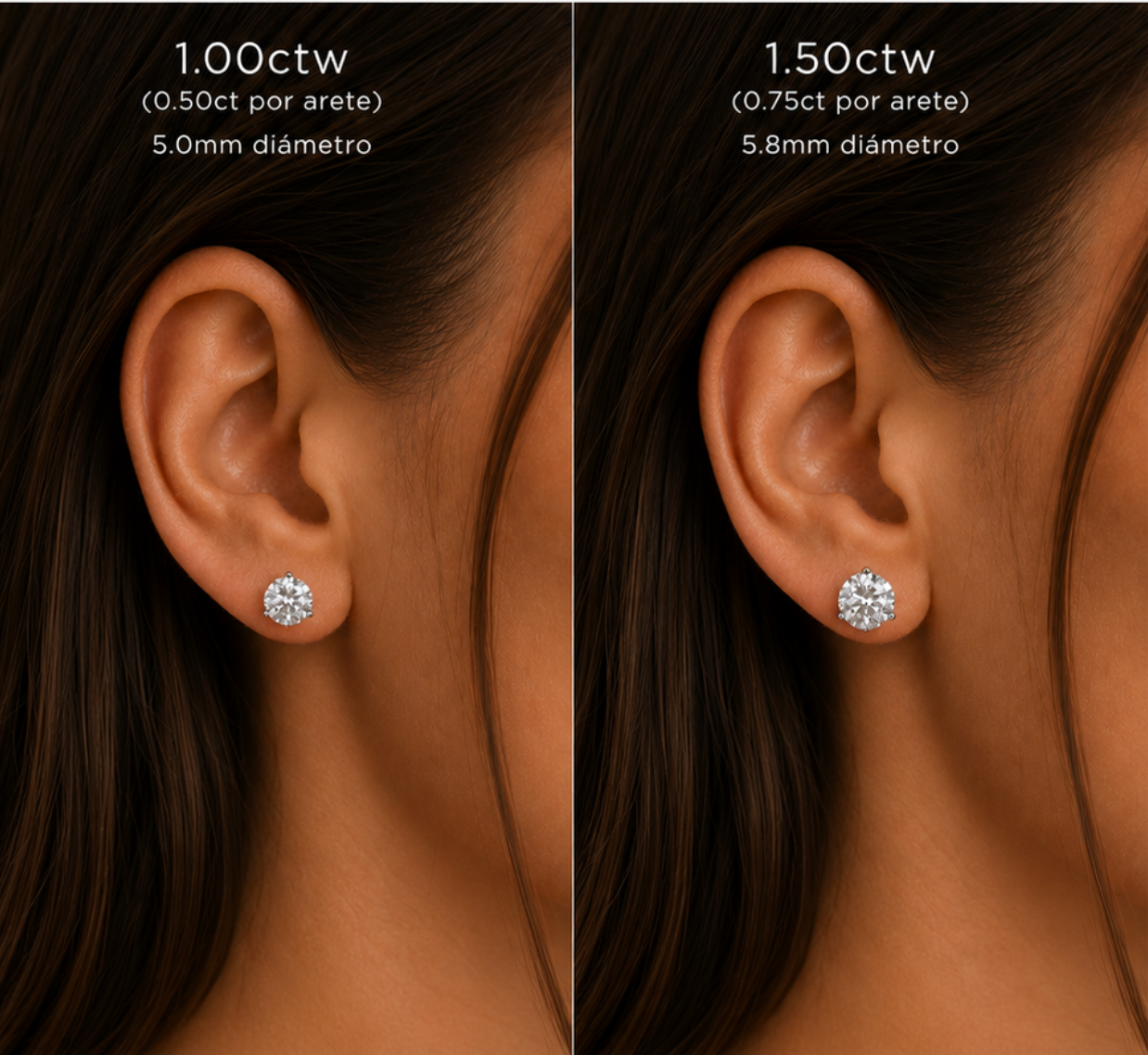 Studs con Diamantes Naturales Oro 14k