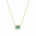 Collar Alya Esmeralda con Halo de Diamantes Oro 14k