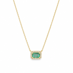 Collar Alya Esmeralda con Halo de Diamantes Oro 14k