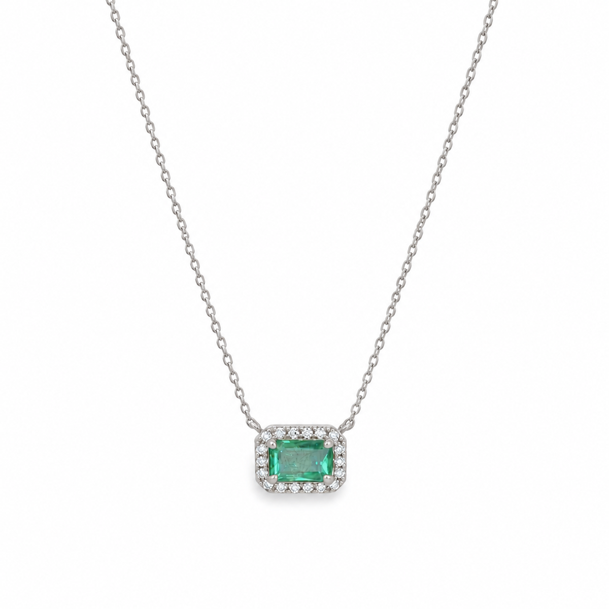 Collar Alya Esmeralda con Halo de Diamantes Oro 14k