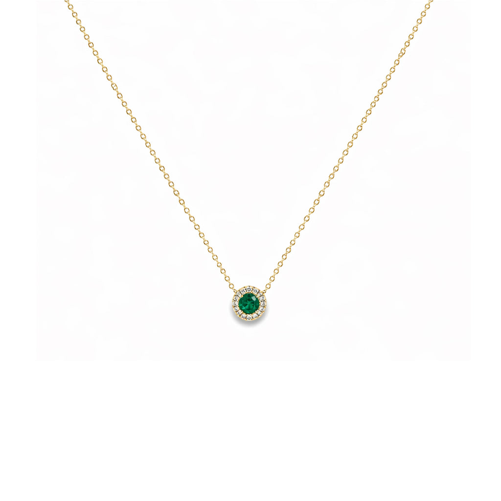Collar Redondo Mini con Halo de Diamantes en Oro 14K