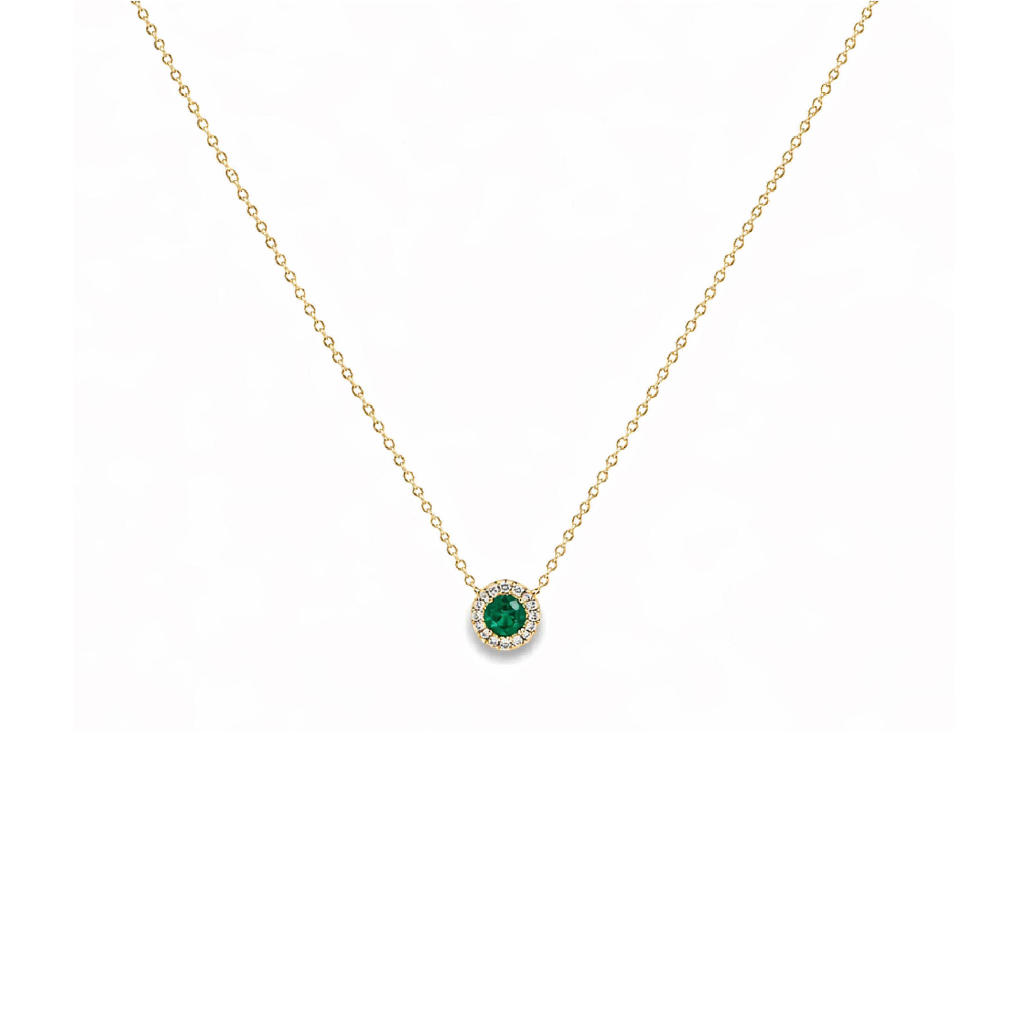 Collar Redondo Mini con Halo de Diamantes en Oro 14K