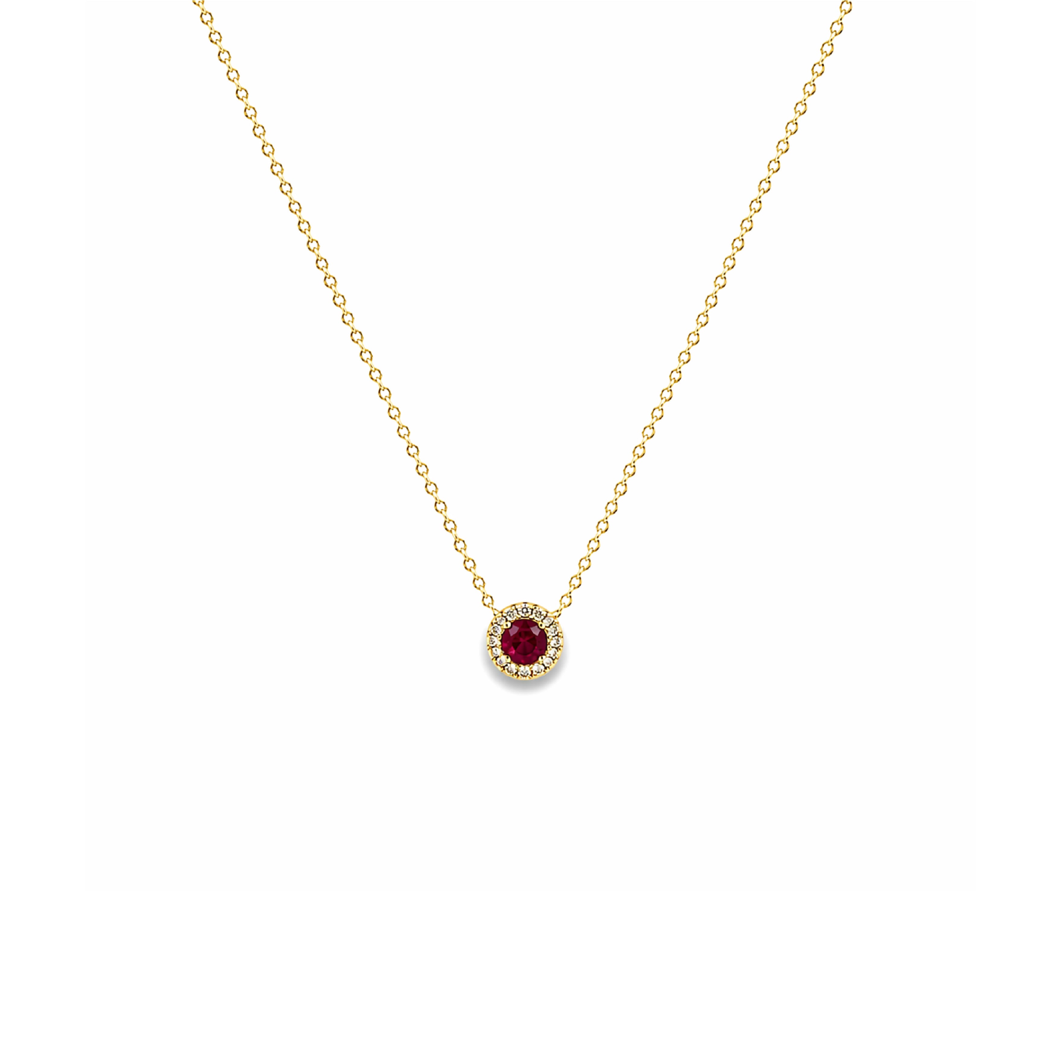 Collar Redondo Mini con Halo de Diamantes en Oro 14K