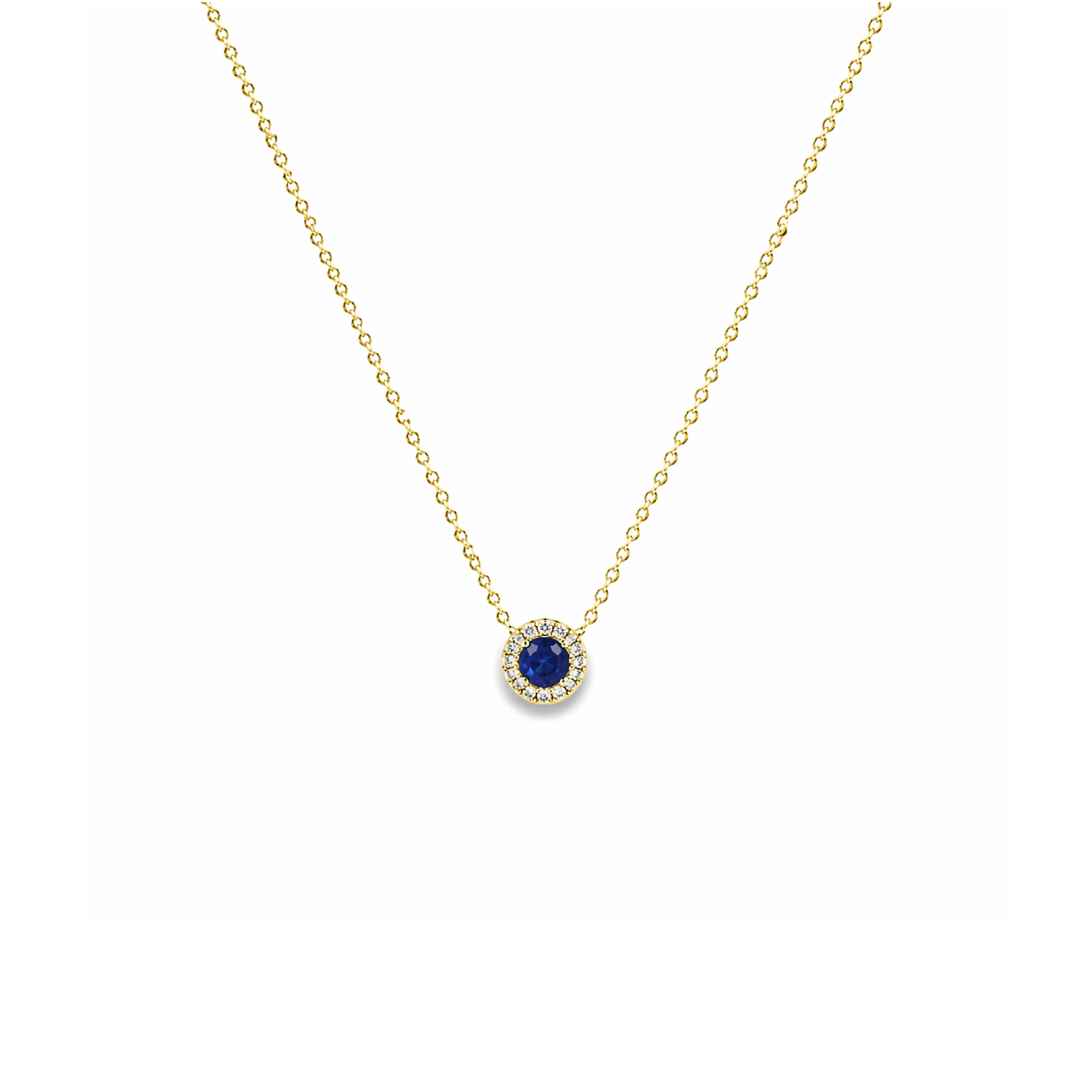 Collar Redondo Mini con Halo de Diamantes en Oro 14K