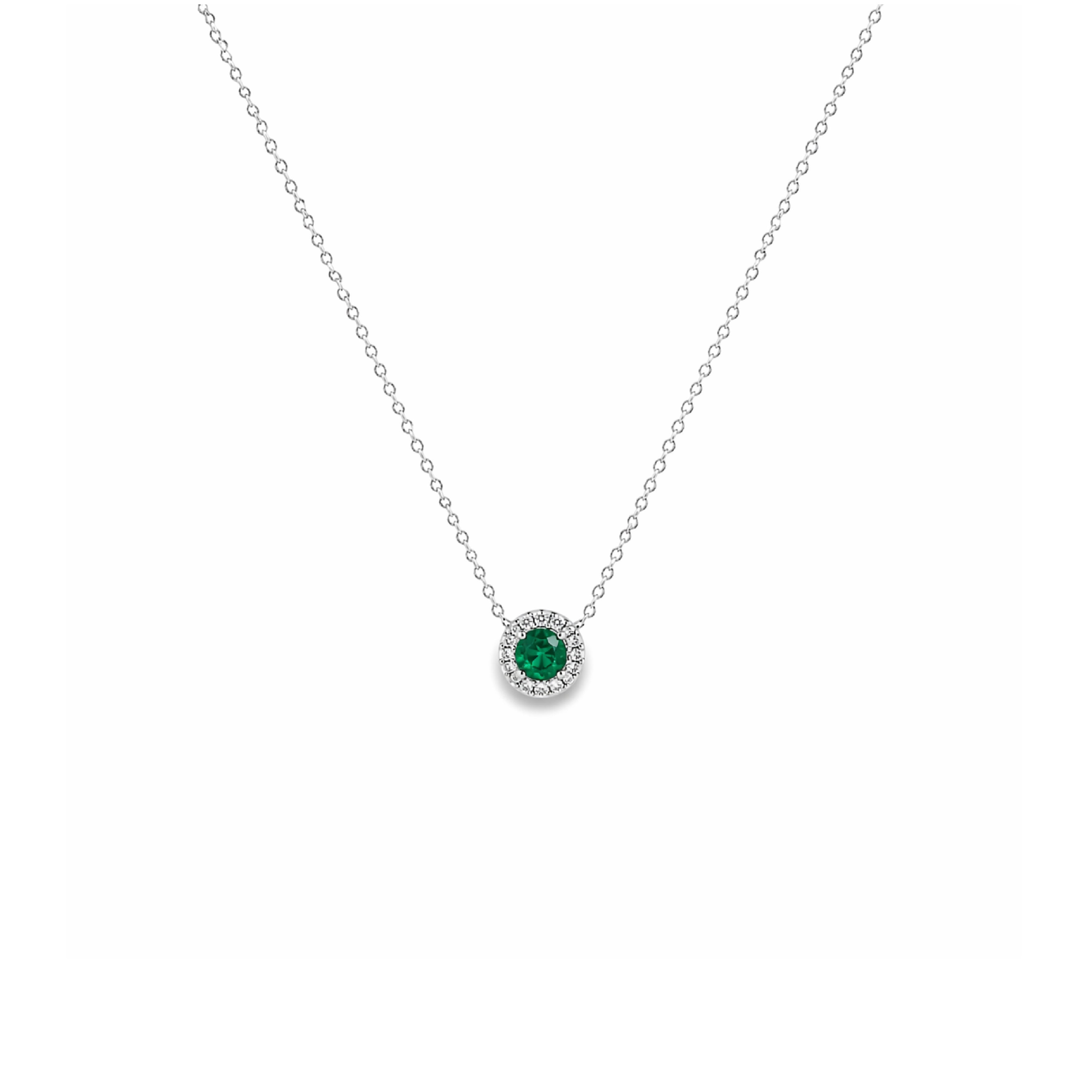 Collar Redondo Mini con Halo de Diamantes en Oro 14K