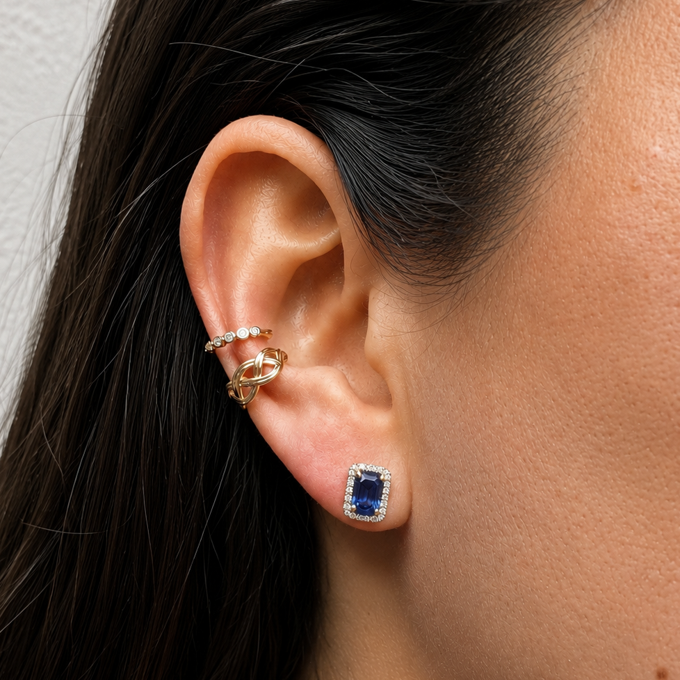 Aretes de Zafiro con Halo de Diamantes Oro 14k