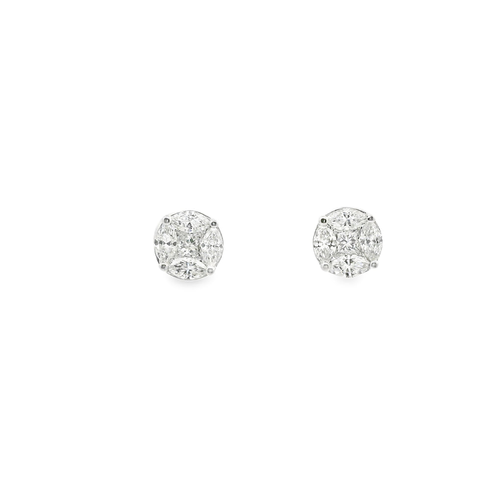 Aretes Ilusión Redondos Oro Blanco 14K