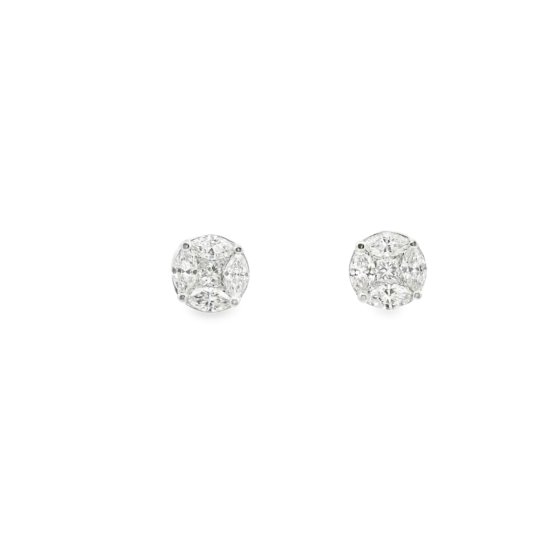 Aretes Ilusión Redondos Oro Blanco 14K