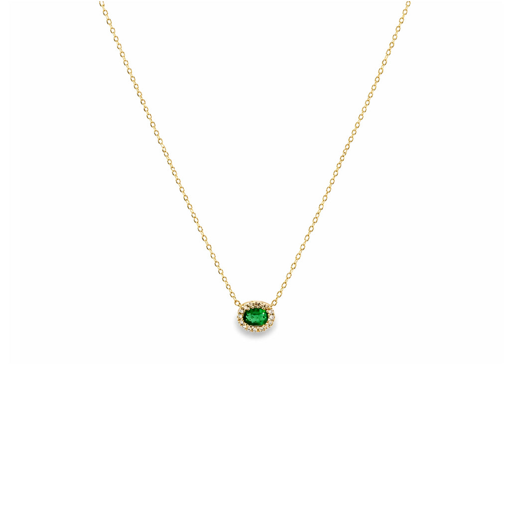 Collar Oval Mini con Halo de Diamantes en Oro 14K