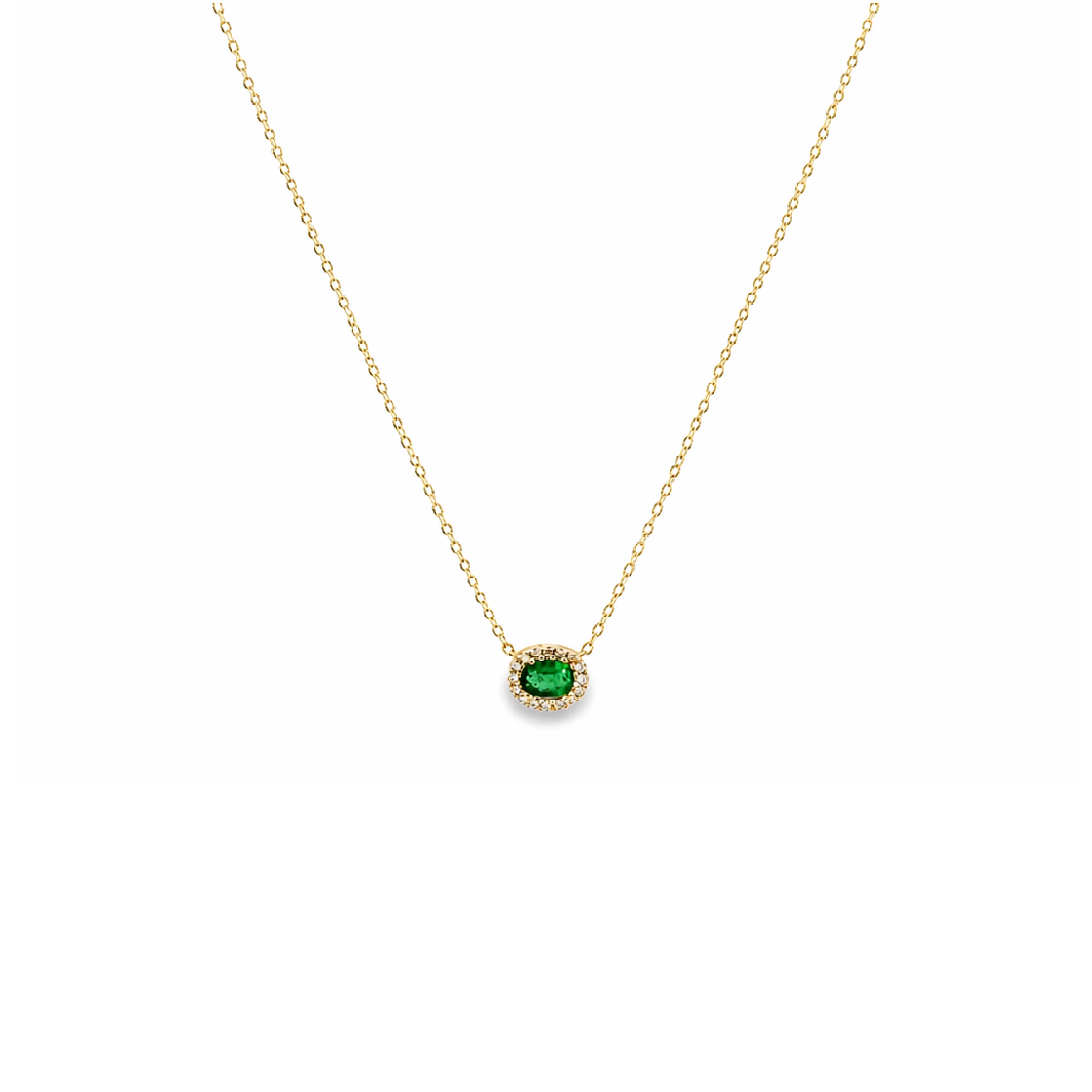 Collar Oval Mini con Halo de Diamantes en Oro 14K
