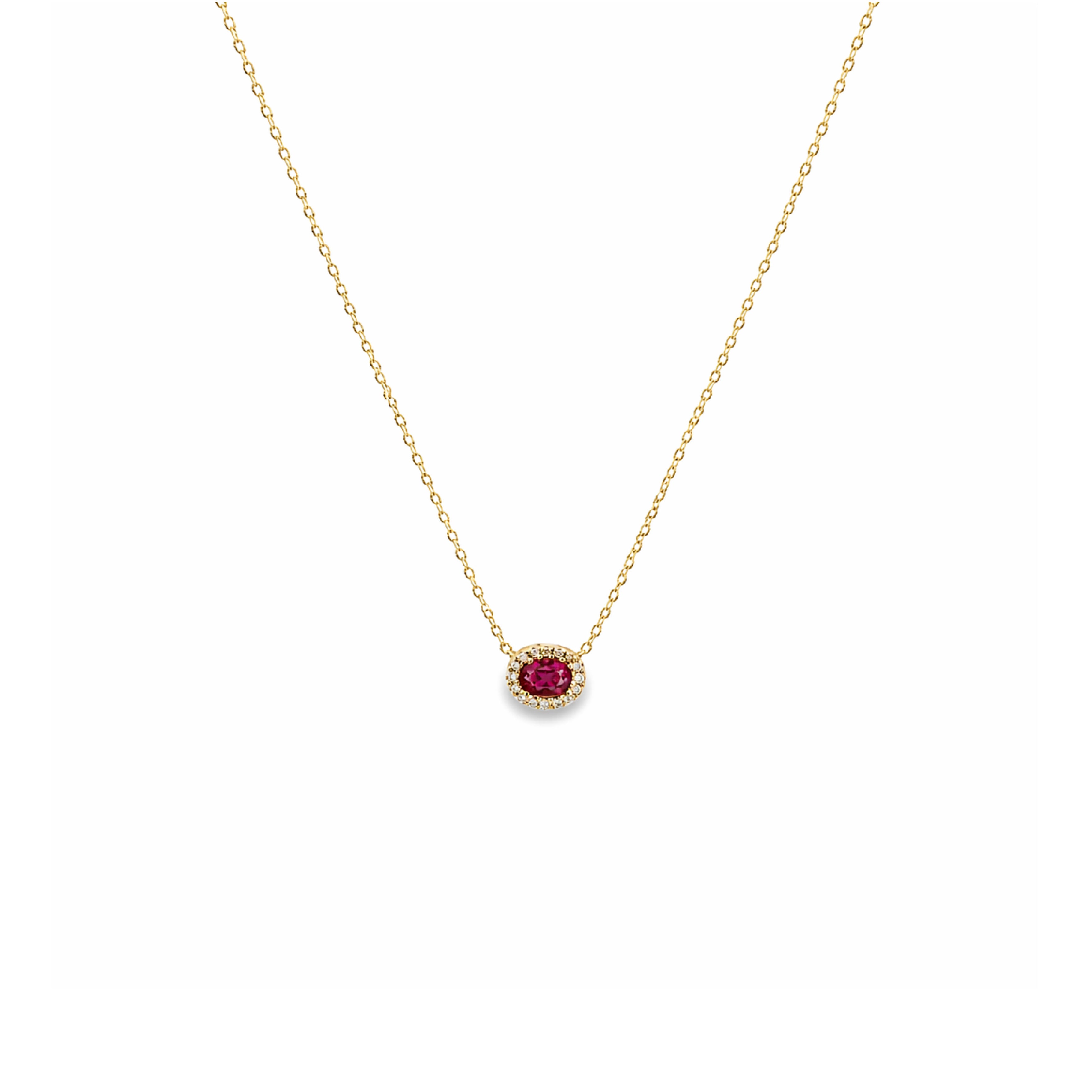 Collar Oval Mini con Halo de Diamantes en Oro 14K