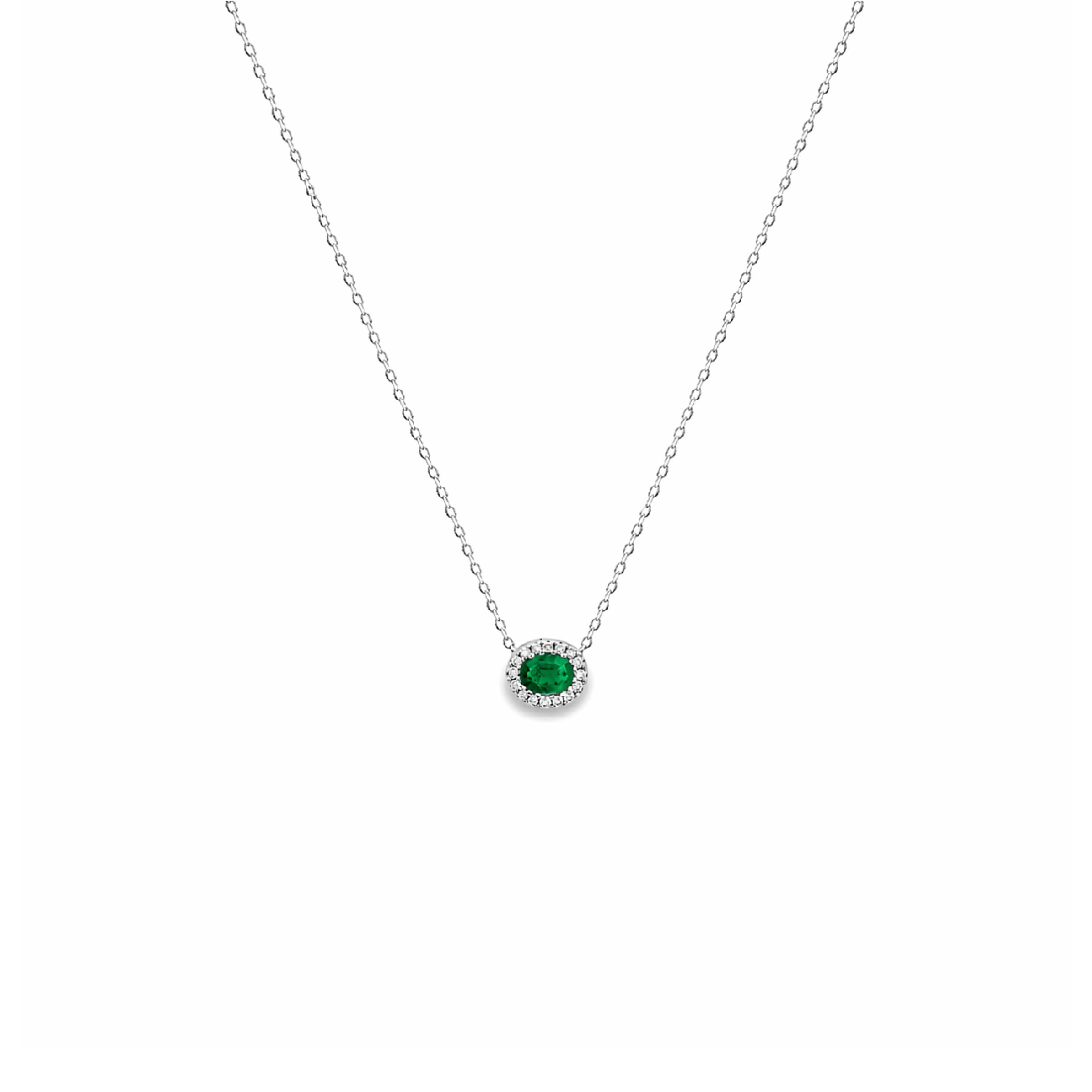 Collar Oval Mini con Halo de Diamantes en Oro 14K