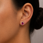 Aretes de Rubí con Halo de Diamantes en Oro 14K