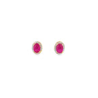 Aretes de Rubí con Halo de Diamantes en Oro 14K