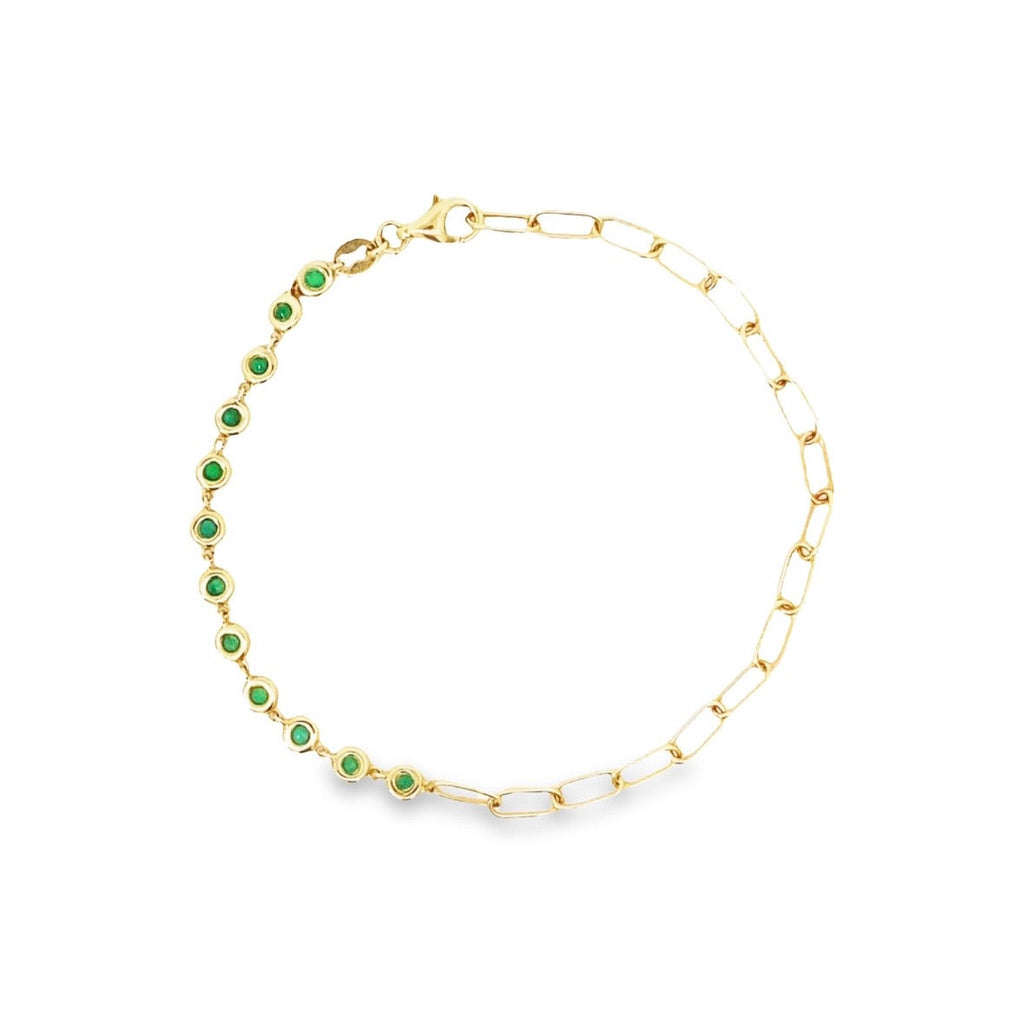 Pulsera Paper Clip con Esmeraldas en Oro 14K
