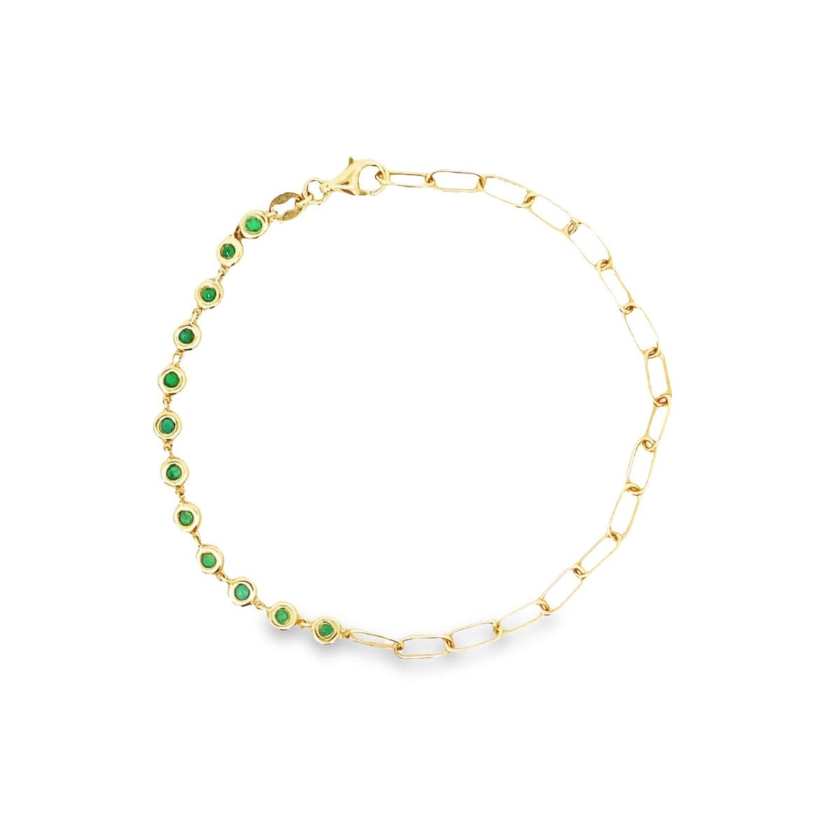 Pulsera Paper Clip con Esmeraldas en Oro 14K