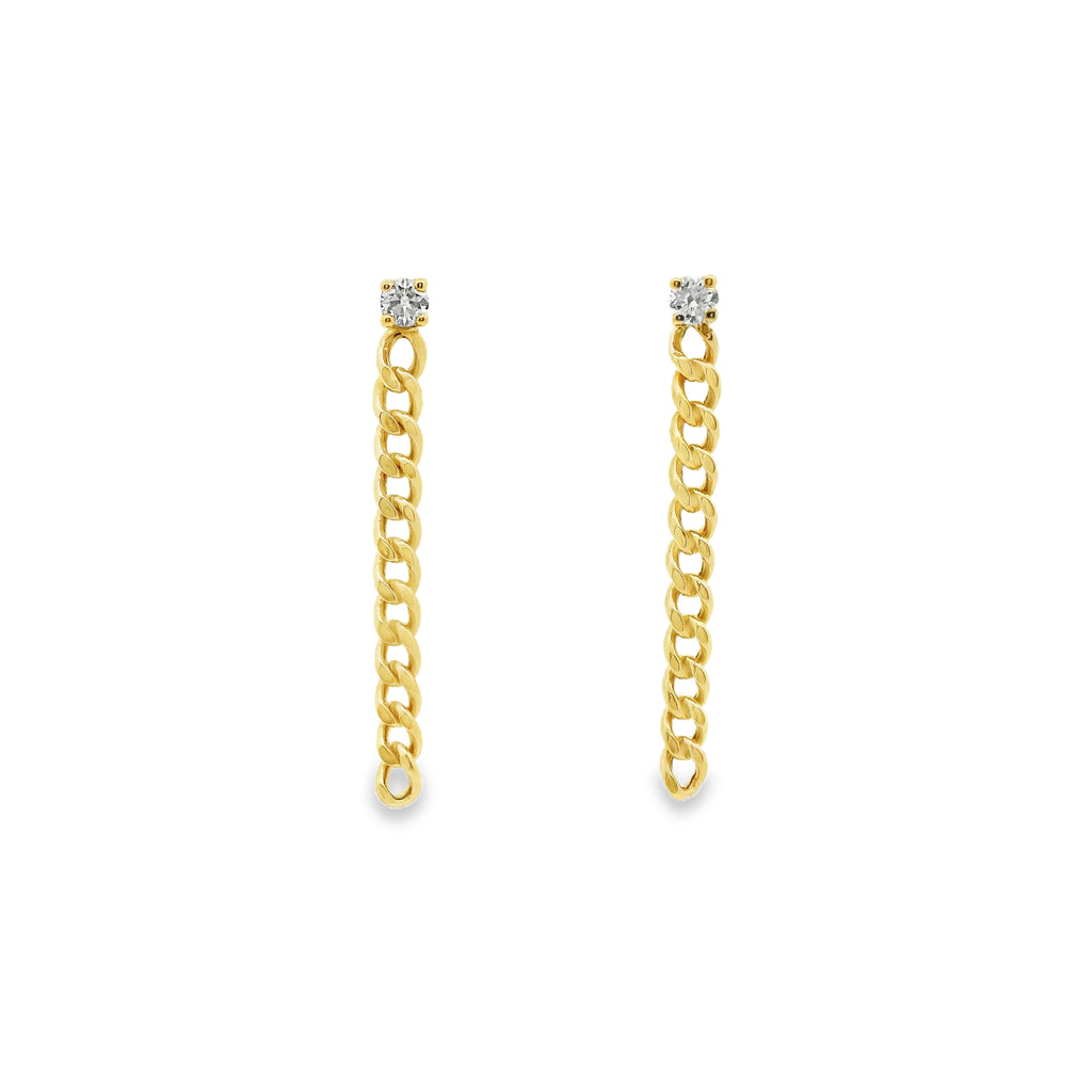 Aretes de Diamante con Cadena Cubana en Oro 14K