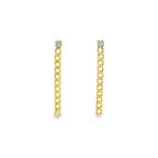 Aretes de Diamante con Cadena Cubana en Oro 14K
