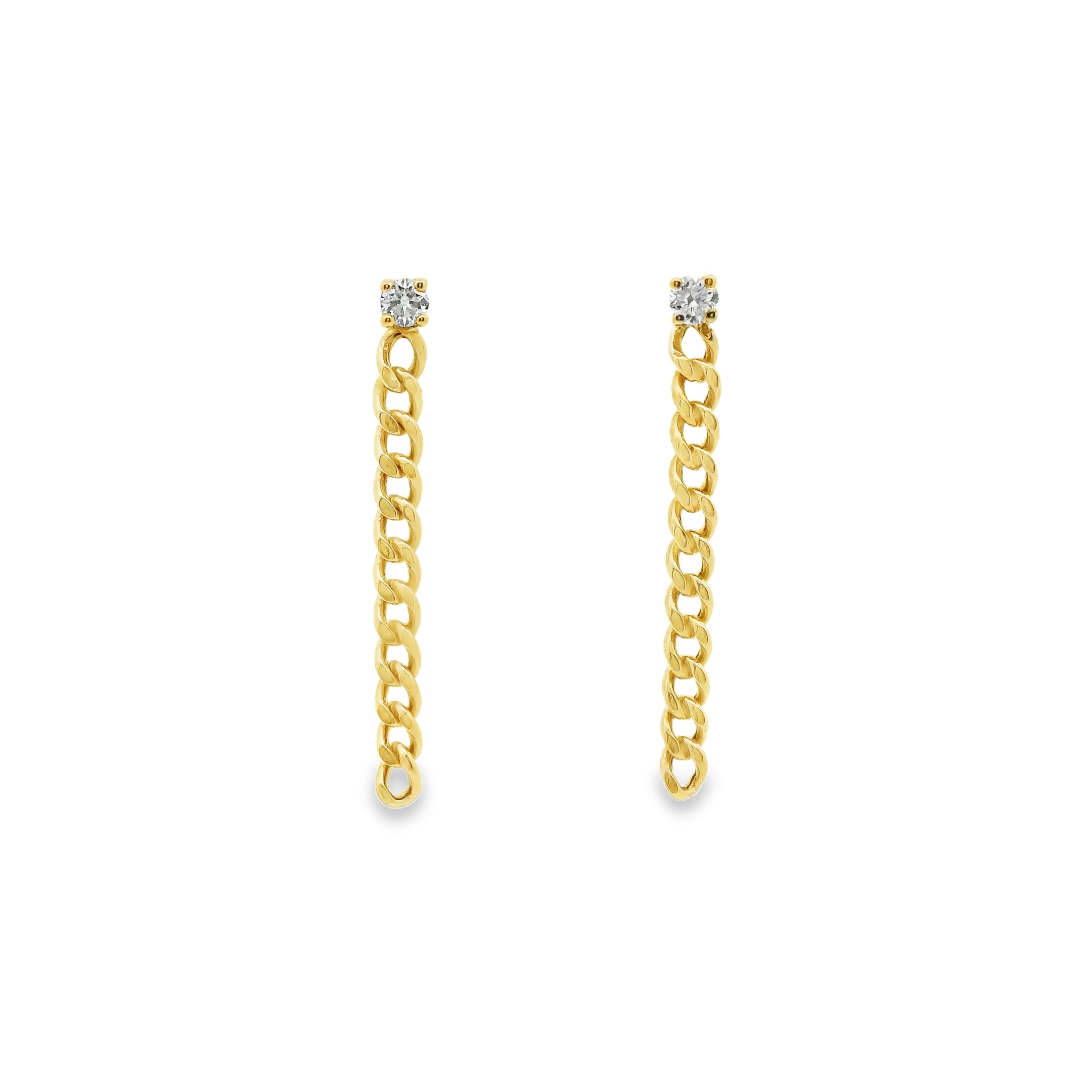 Aretes de Diamante con Cadena Cubana en Oro 14K