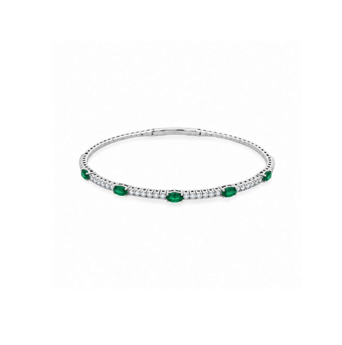 Pulsera Tennis Flexible de Esmeraldas y Diamantes en Oro 14k