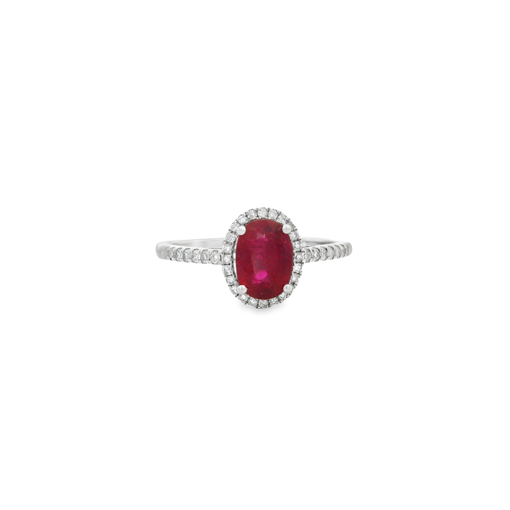 Anillo de Rubí con Halo de Diamantes Oro 14k