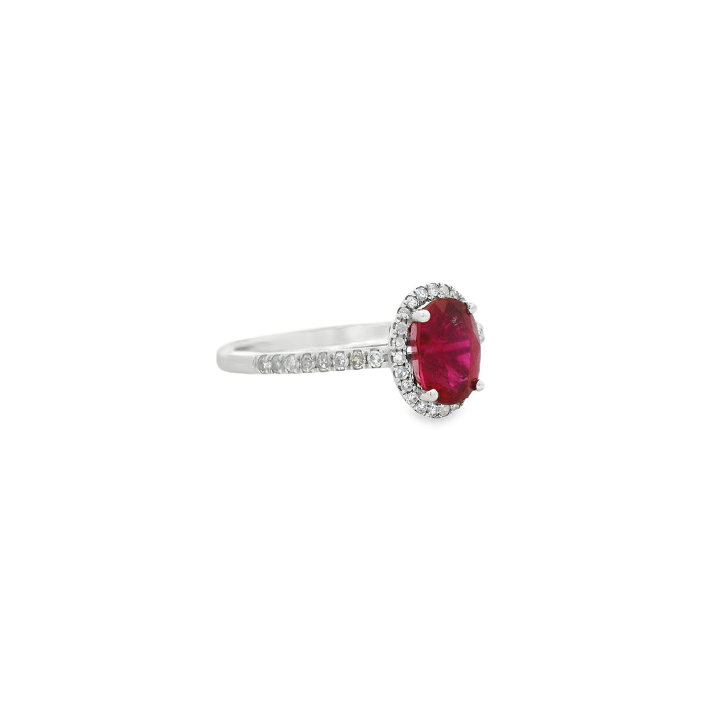 Anillo de Rubí con Halo de Diamantes Oro 14k