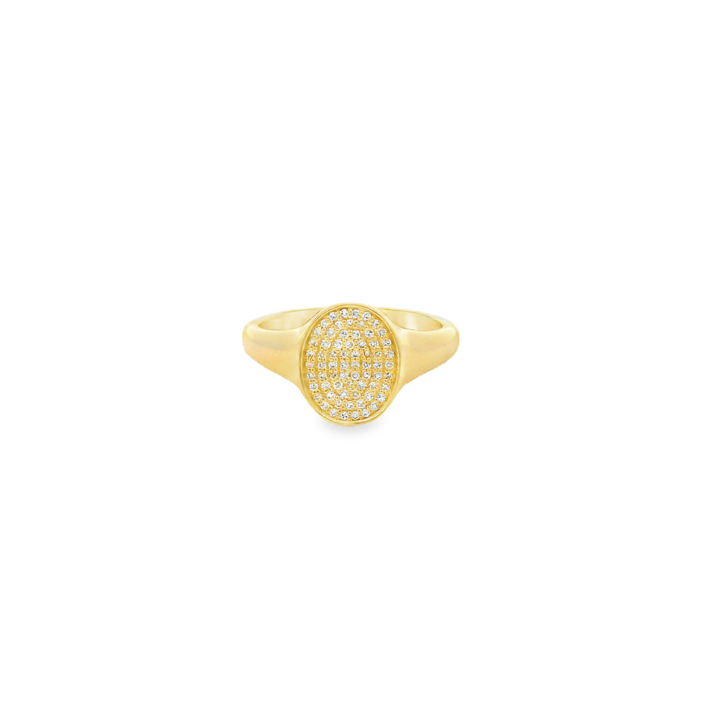 Anillo Sello Ovalado con Diamantes en Oro 14k