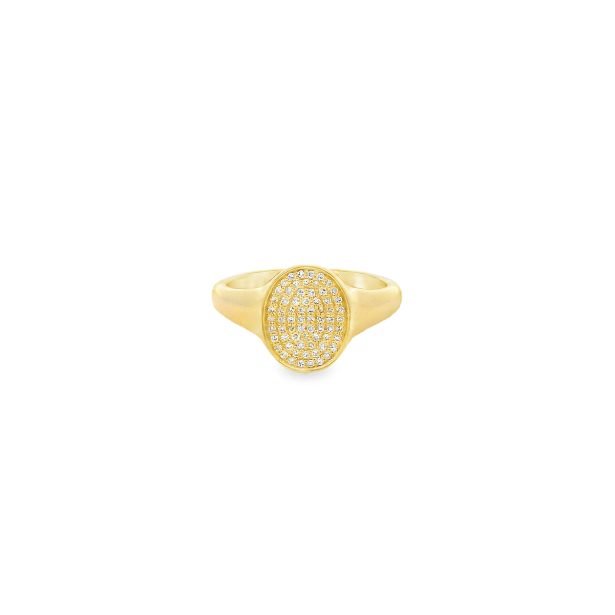 Anillo Sello Ovalado con Diamantes en Oro 14k