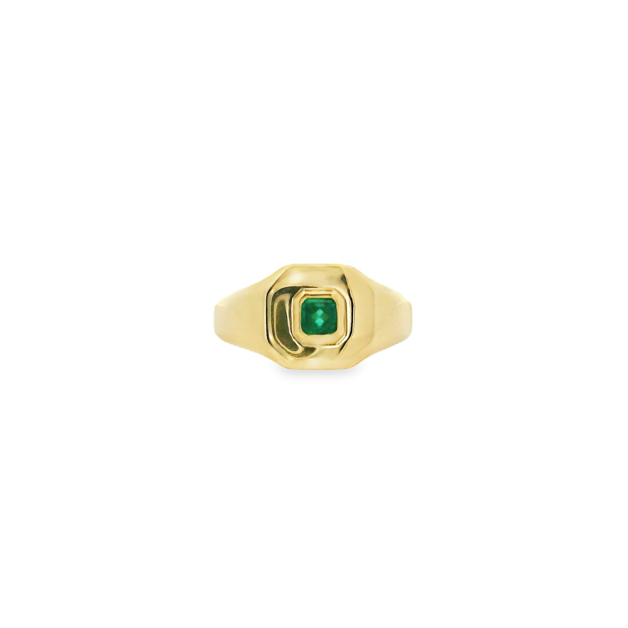 Anillo Signet Cuadrado con Esmeralda en Oro 14K